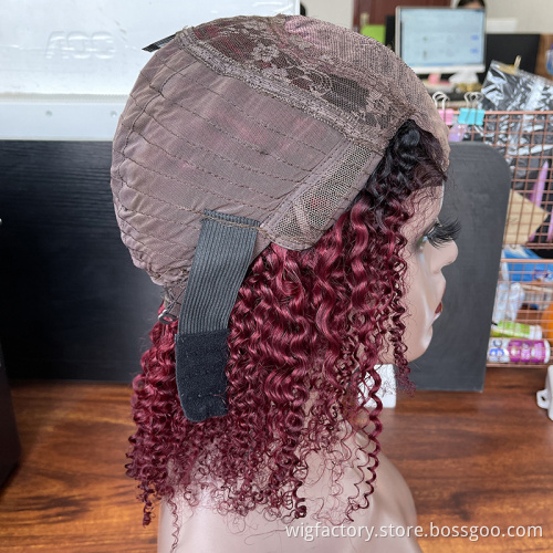 T1B BurgVendor Wholesale Brazilian Hair Wig, Virgin Hair Ombre Color Wine Red Burgundy Short Curly Cheap Lace Closure Hair Wigs